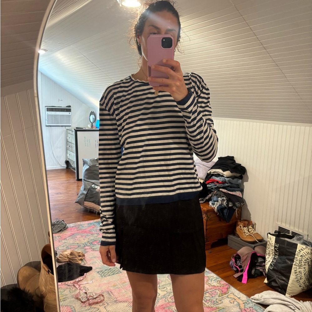 Sweaty Betty  Navy and White Striped Tee